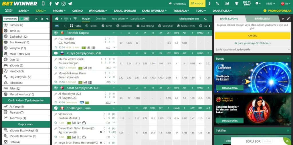 Betwinner Spor Bahisleri